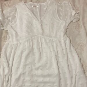 White Textured V-Neck Dress